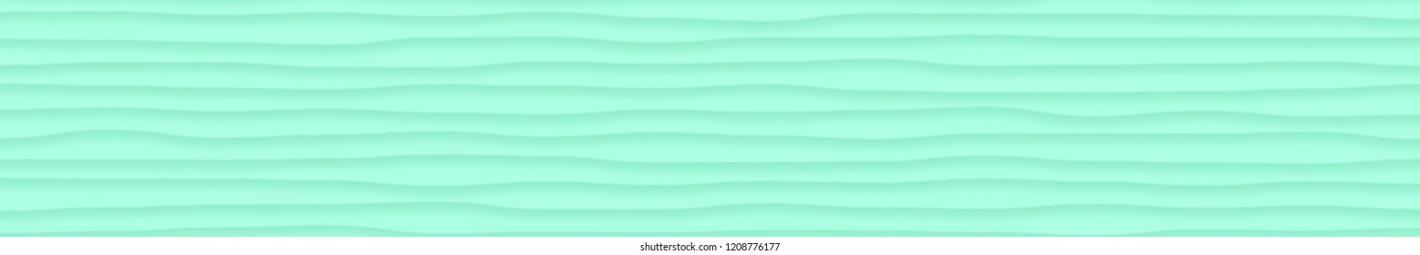 Abstract horizontal banner of wavy lines with shadows in turquoise colors