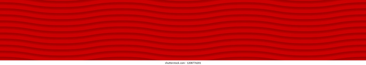 Abstract horizontal banner of wavy lines with shadows in red colors