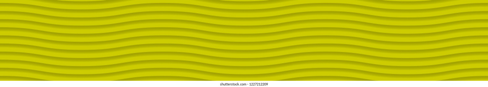 Abstract horizontal banner of wavy lines with shadows in yellow colors