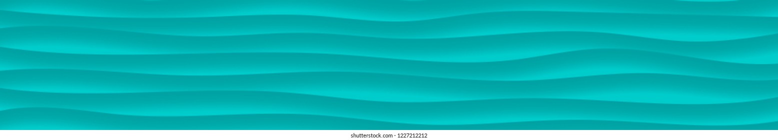 Abstract horizontal banner of wavy lines with shadows in light blue colors