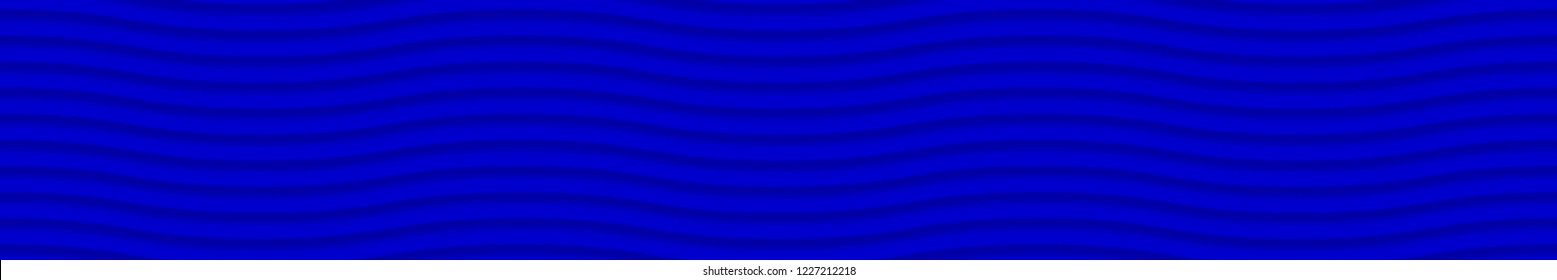 Abstract horizontal banner of wavy lines with shadows in blue colors