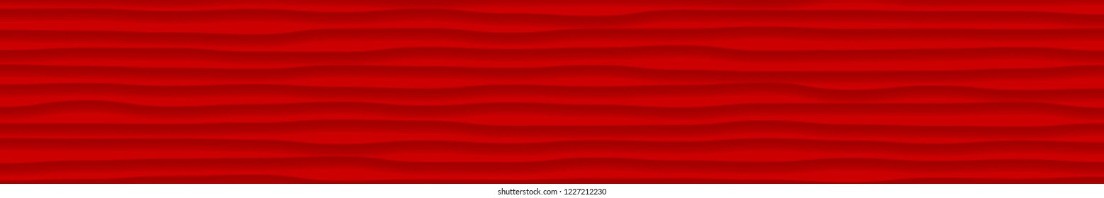 Abstract horizontal banner of wavy lines with shadows in red colors
