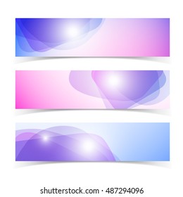 Abstract horizontal banners set with light effects isolated on white background flat vector illustration