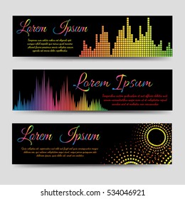 Abstract horizontal banners template with colorful soundwaves vector illustration