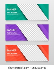 Abstract horizontal banners template with transparent background text and slanted speed lines in green orange purple colors. Vector illustration