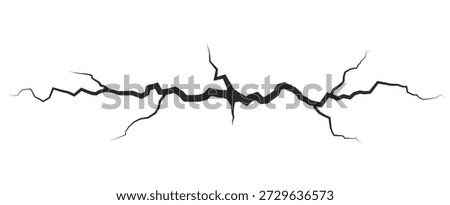 Abstract Horizontal Black Crack on White Background, Earth Split Illustration, Earthquake Fracture Concept