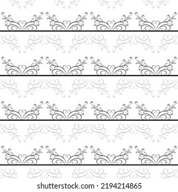 Abstract horizontal black twigs on white background. Decorative monochrome elegant romantic seamless pattern for decor, wallpaper, fabric, prints, etc. Abstract fashion texture. Vector illustration