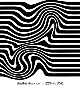 Abstract Horizontal Black Wavy Effect Stripe Pattern On White Background Illustrations 