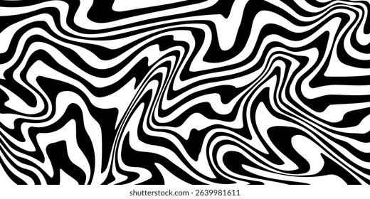 Abstract horizontal black and white background waves. Trendy vector illustration in style retro 60s, 70s.