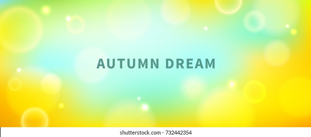 Abstract horizontal blurred gradient mesh background in bright autumn colors with bokeh effect. Vector illustration. Warm, colorful backdrop for presentation, poster, flyer, banner, card etc.