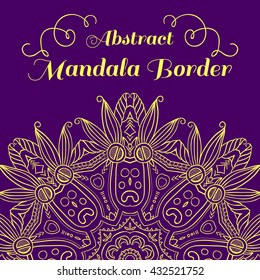 Abstract horizontal border, hand-drawn mandala background with place for text, yellow lace ornament pattern, vintage decorative element, EPS 8