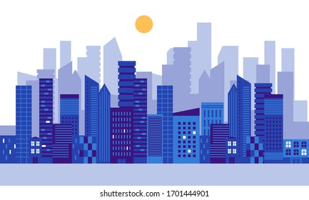Panorama horizontal abstracto de la ciudad. Ilustración vectorial para página web, banner, presentación, medios sociales. 