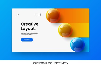 Abstract horizontal cover vector design concept. Isolated 3D balls postcard layout.