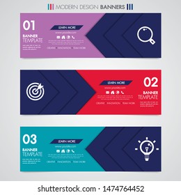 Abstract horizontal design banner geometric shapes design web set template with icon background or header Templates place for text.