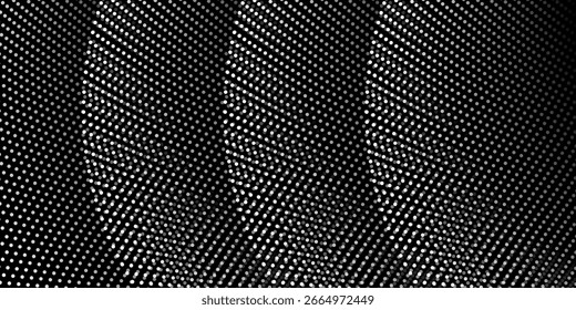 Patrón geométrico de puntos Horizontales Abstractas que forma Formas curvas en forma de onda sobre un fondo negro. Diseño de ilusión óptica de estilo moderno para texto, ideal para carteles, Anuncios o diseños gráficos modernos.