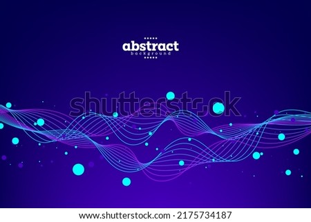 abstract horizontal flowline  with particle dots data comunication technology background for advertisement poster website banner technology product package design vector eps.