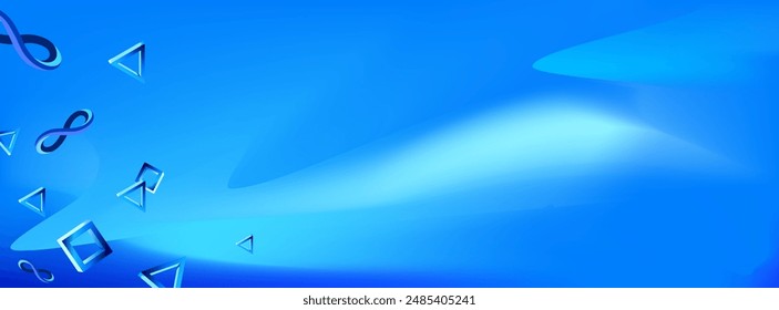 Abstract horizontal geometric background of blue color with transition to dark blue with volumetric figures infinity sign square triangle Vector