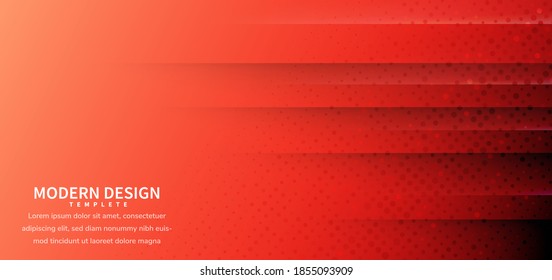Abstract horizontal geometric red gradient background with halftone decoration. Vector illustration