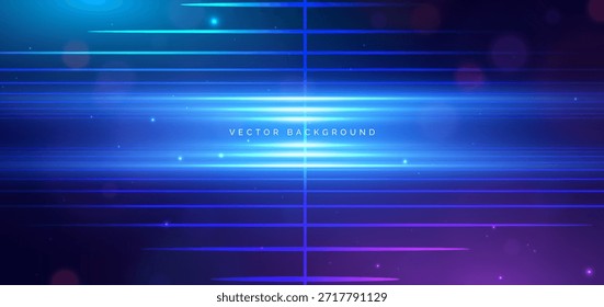 Abstractas líneas brillantes Horizontales sobre fondo azul oscuro. Tecnología de fondo futurista. Ilustración vectorial