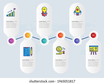 abstract horizontal  growth graph  infographics 6 steps with icon template for business and presentation vector illustration background