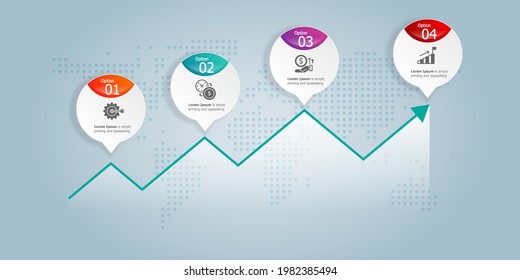 infografías abstractas de gráficos horizontales de crecimiento 4 pasos con plantilla de icono para el fondo de ilustraciones vectoriales de presentación y de negocios