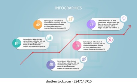 abstract horizontal growth graph infographics 5 steps with icon template for business and presentation vector illustration background