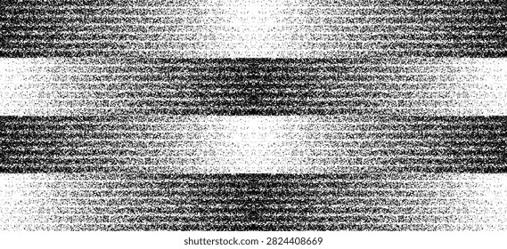 Abstract Horizontal Halftone Noise Stripe Background with Distressed Grain Texture, Monochrome Optical Illusion Vector Illustration.