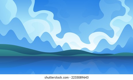 Abstrakte horizontale Abbildung der Wasseroberfläche und der Insel in der Ferne.