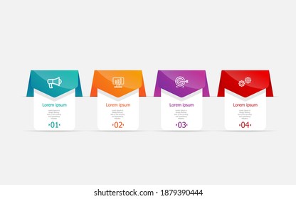 abstract horizontal infographics 4 steps for business and presentation vector illustration background
