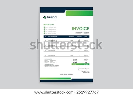 Abstract horizontal invoice template design