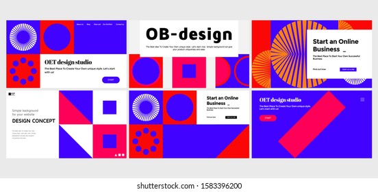 Abstract Horizontal Landing Page Design Set. Universal Vector Geometric Backgrounds Templates For Websites, Apps