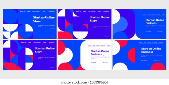 Abstract Horizontal Landing Page Design Set. Universal Vector Geometric Backgrounds Templates For Websites, Apps