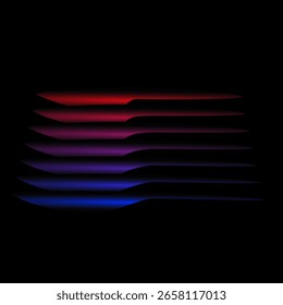 Líneas Horizontales Abstractas con el color del degradado que se desplaza del rojo al azul sobre un fondo negro, representando la velocidad o el flujo. Ilustración vectorial para el diseño futurista