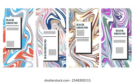 Abstract horizontal marble background with colorful waves. Trendy vector illustration in style retro 60s, 70s