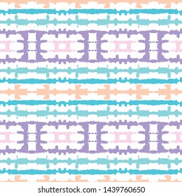 Abstract Horizontal Mirrored Pastel Colored Tie-Dye Shibori Stripes on White Background Vector Seamless Pattern. Perfect for Spring-Summer Textiles, Stationery