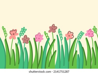 Abstract horizontal modern background with a field of grass and flowers