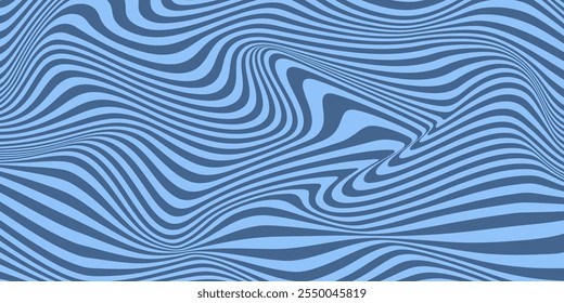 Abstract horizontal monochrome background with dynamic waves. Trendy vector illustration in style retro 60s, 70s. Blue colors