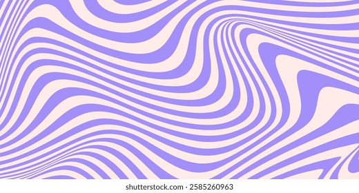 Abstract horizontal monochrome background with dynamic waves. Trendy vector illustration in style retro 60s, 70s. Beige and purple colors