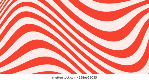 Abstract horizontal monochrome background with dynamic waves. Trendy vector illustration in style retro 60s, 70s. Beige and red colors