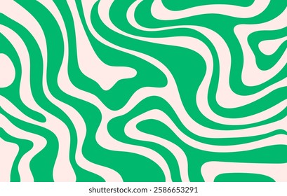 Abstract horizontal monochrome background with dynamic waves. Trendy vector illustration in style retro 60s, 70s. Beige and green colors