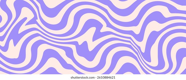 Abstract horizontal monochrome background with dynamic waves. Trendy vector illustration in style retro 60s, 70s. Beige and purple colors