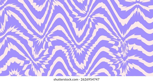 Fundo monocromático horizontal abstrato com ondas dinâmicas. Ilustração vetor na moda em estilo retro 60s, 70s. Cores bege e roxo