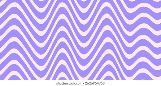 Abstract horizontal monochrome background with dynamic waves. Trendy vector illustration in style retro 60s, 70s. Beige and purple colors