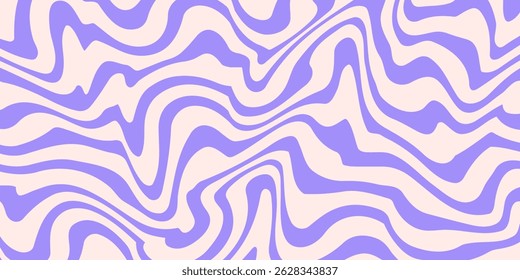 Fondo monocromo Horizontal Abstractas con ondas dinámicas. Ilustración vectorial de moda en estilo retro años 60, 70. Colores beige y púrpura