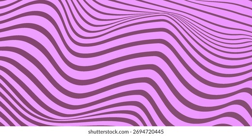 Fundo monocromático horizontal abstrato com ondas dinâmicas. Ilustração vetor na moda em estilo retro 60s, 70s. Cores bege e roxo