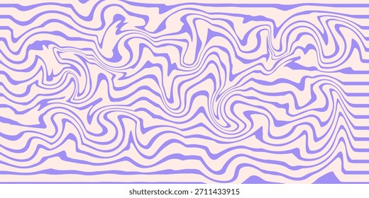 Abstract horizontal monochrome background with dynamic waves. Trendy vector illustration in style retro 60s, 70s. Beige and purple colors