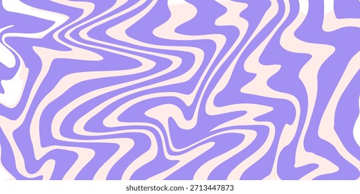 Abstract horizontal monochrome background with dynamic waves. Trendy vector illustration in style retro 60s, 70s. Beige and purple colors
