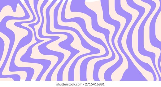 Abstract horizontal monochrome background with dynamic waves. Trendy vector illustration in style retro 60s, 70s. Beige and purple colors