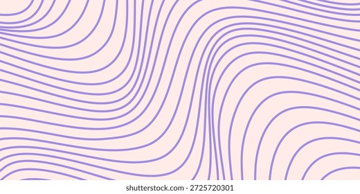 Fundo monocromático horizontal abstrato com ondas dinâmicas. Ilustração vetor na moda em estilo retro 60s, 70s. Cores bege e roxo. Design moderno na moda. vetor