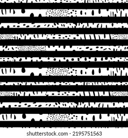 Abstract horizontal monochrome striped grunge pattern Hand drawn black ink stripe background